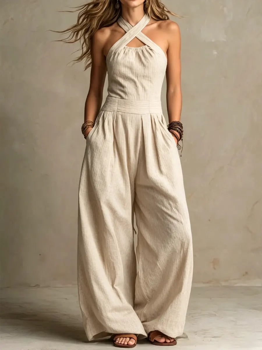 Blanca — Conjunto de lino y algodón con un elegante escote cruzado
