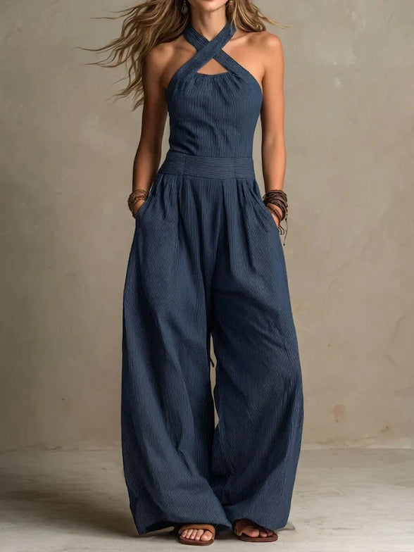 Blanca — Conjunto de lino y algodón con un elegante escote cruzado