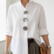 Marina | Blusa de algodón y lino con cuello mao
