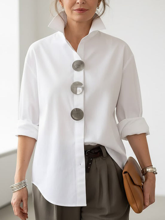 Marina | Blusa de algodón y lino con cuello mao