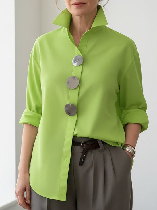 Marina | Blusa de algodón y lino con cuello mao