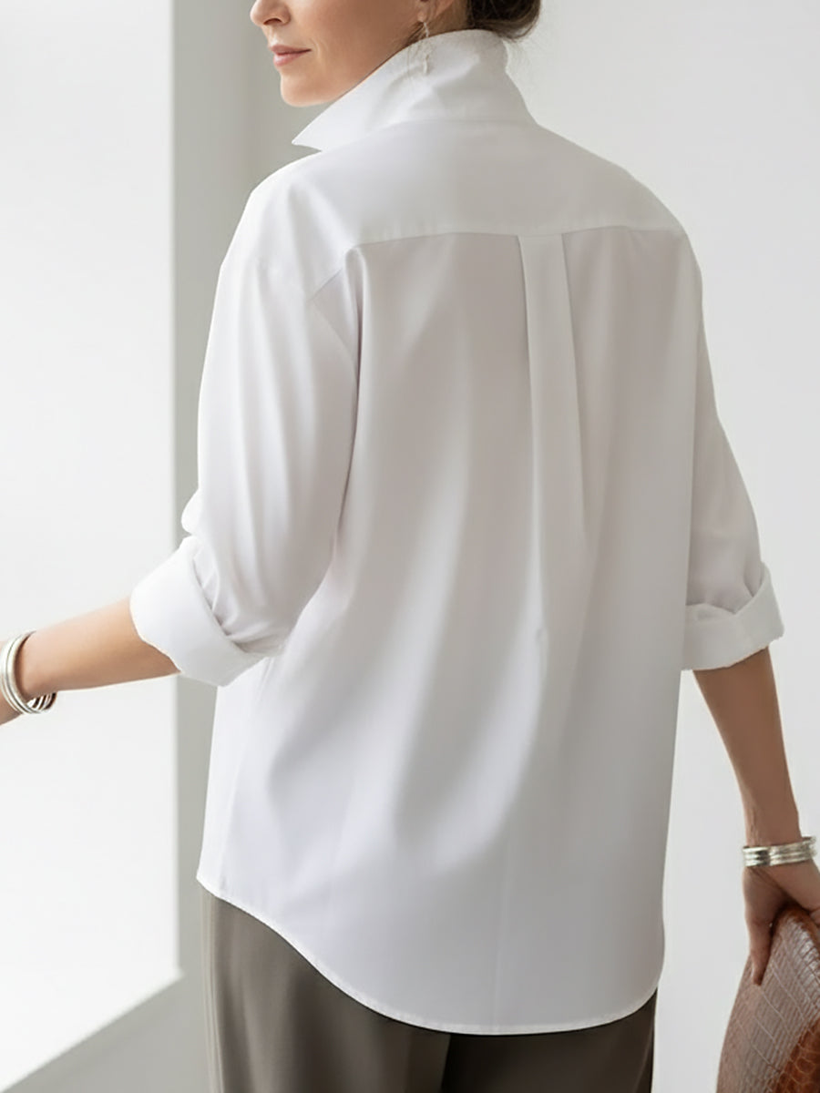 Marina | Blusa de algodón y lino con cuello mao