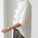 Marina | Blusa de algodón y lino con cuello mao