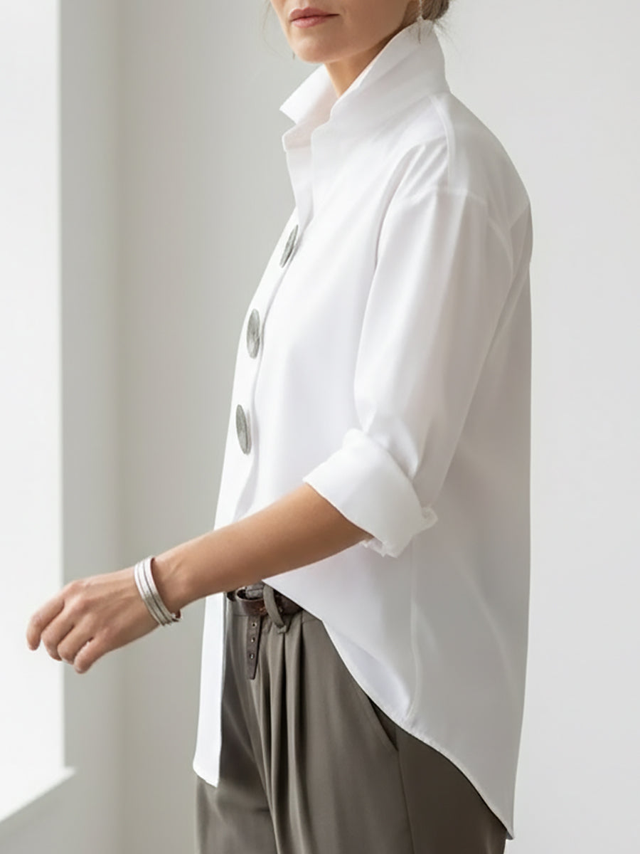 Marina | Blusa de algodón y lino con cuello mao